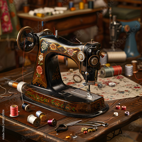 A Frontier of Creativity: Capturing the Essence of Sewing on a Vintage Machine photo