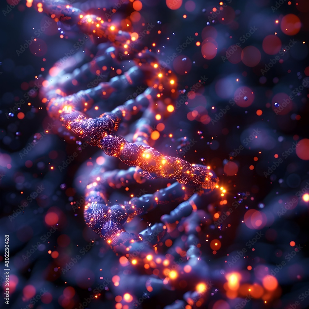 Glowing Neon Blueprint of Intricate Biological DNA Double Helix Structure Glowing Neon Blueprint of Intricate Biological DNA Double Helix Structure