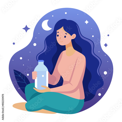 Beautiful Girl with Milk Bottle illustration