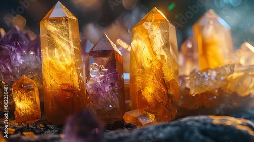 Crystal healing layout on body, energetic alignment, close up, mystical ambiance, serene light