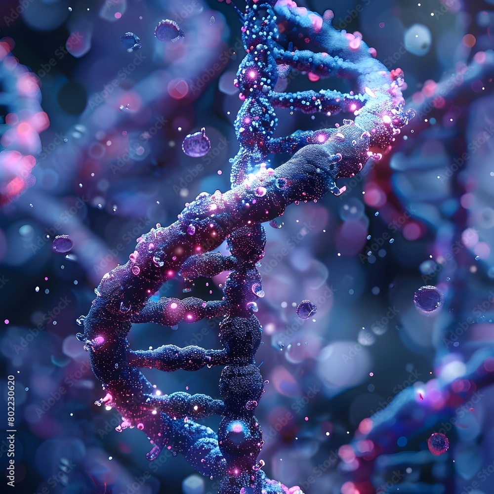 Dramatic Close up of DNA Double Helix Spiral Structure with Bold Color Palette and Rendering Dramatic Close up of DNA Double Helix Spiral Structure with Bold Color Palette and Rendering