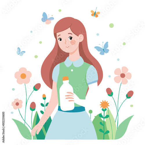 Beautiful Girl with Milk Bottle  illustration