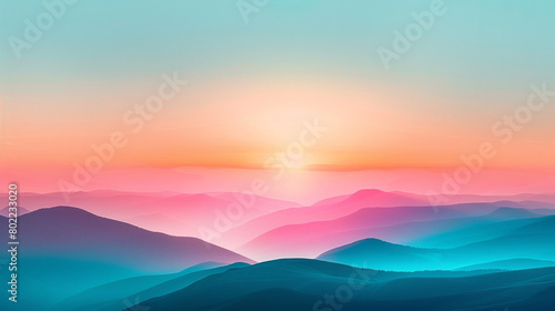Design a sleek desktop wallpaper featuring minimalist elements against the vibrant sunset gradient.