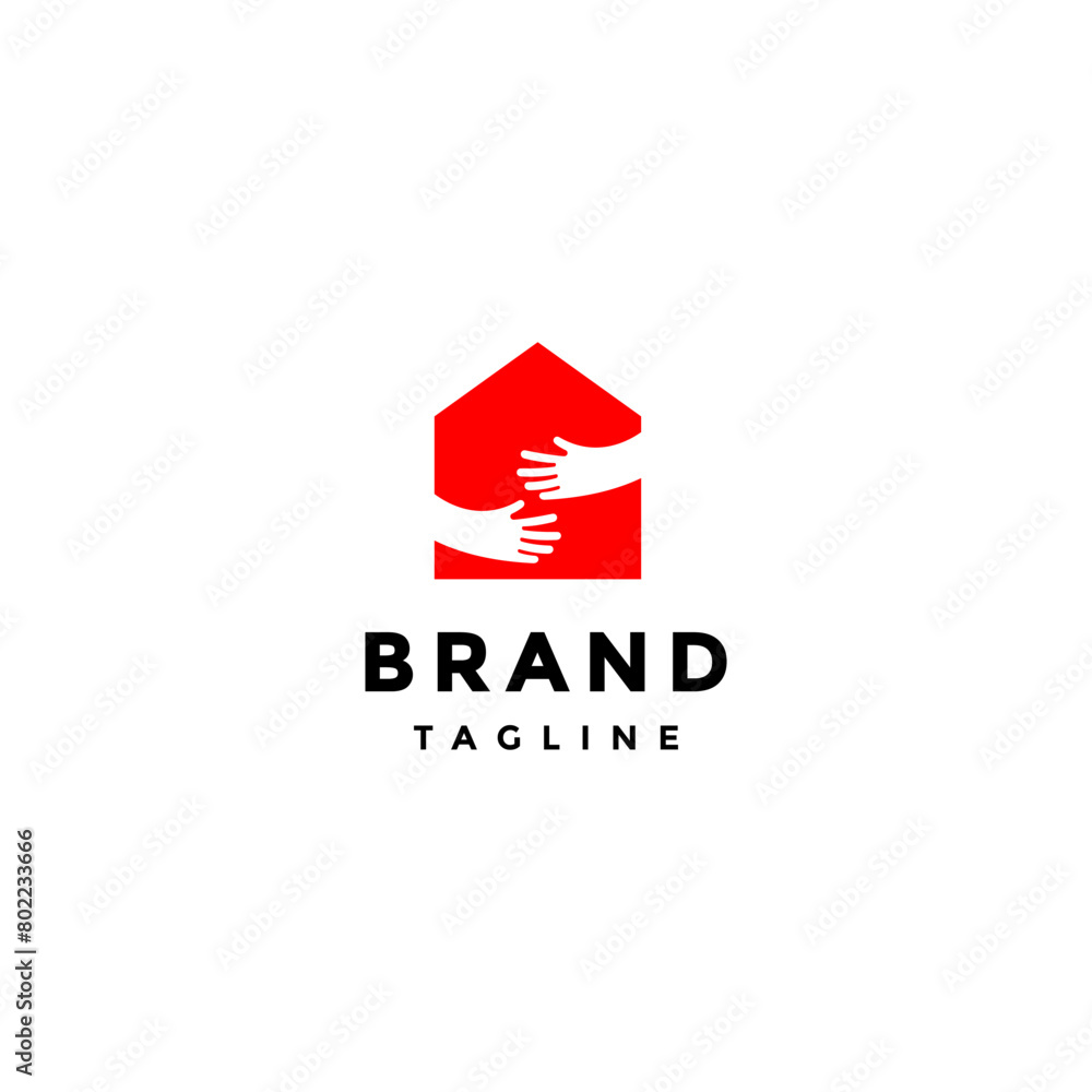 Simple Caring Family Home Logo Design. Two Hands Hugging House Warmly Logo Design. Simple Caring Family Home Logo Design. Two Hands Hugging House Warmly Logo Design.