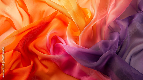 Design a fashion ensemble with fabrics that mimic the colors of the captivating sunset gradient.