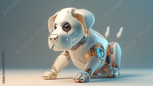 The Whimsical  unique white robot dog in a futuristic and artistic setting. Generative AI