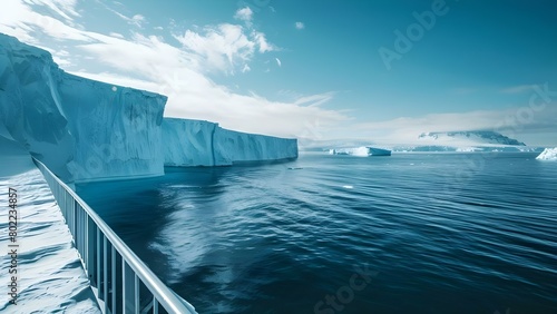 Impact of Melting Glaciers: Rising Sea Levels, Global Warming, Massive Icebergs, and Deep Blue Water. Concept Melting Glaciers, Sea Level Rise, Climate Change, Icebergs, Marine Ecosystems © Anastasiia
