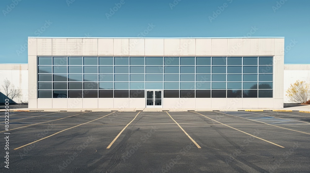 An office building with a empty parking lot