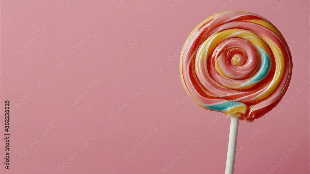 colorful lollipop on a pink background, copy space colorful lollipop on a pink background, copy space