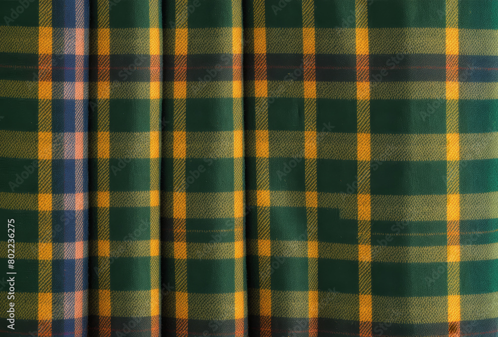 Ultra close-up of tartan plaid pattern on traditional Scottish kilt fabric. AI generated. Ultra close-up of tartan plaid pattern on traditional Scottish kilt fabric. AI generated.