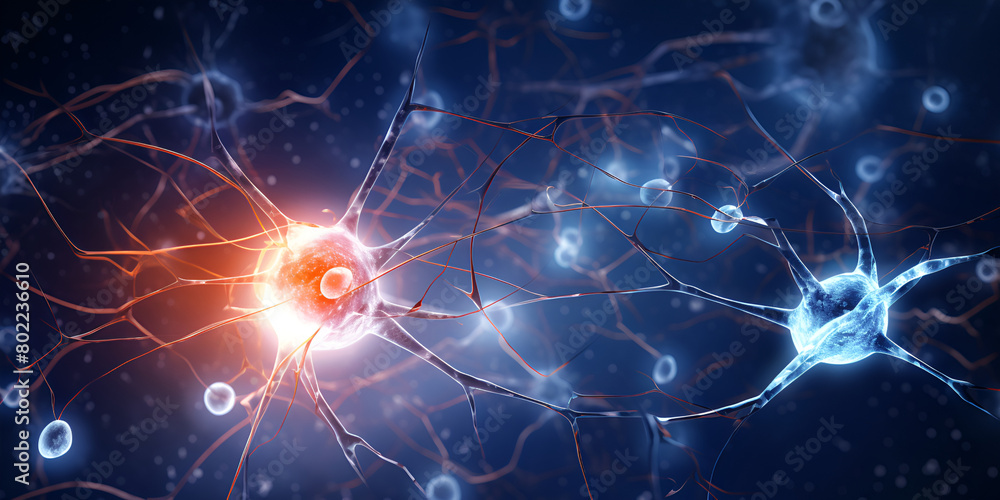 Science background with glowing neurons. Electrical connections of human cells 
