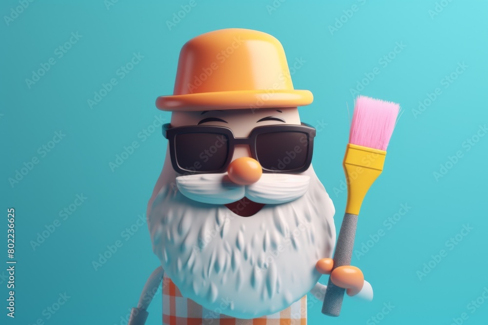 A cheerful cartoon character smiles while holding a paintbrush and sporting stylish sunglasses. Generative AI