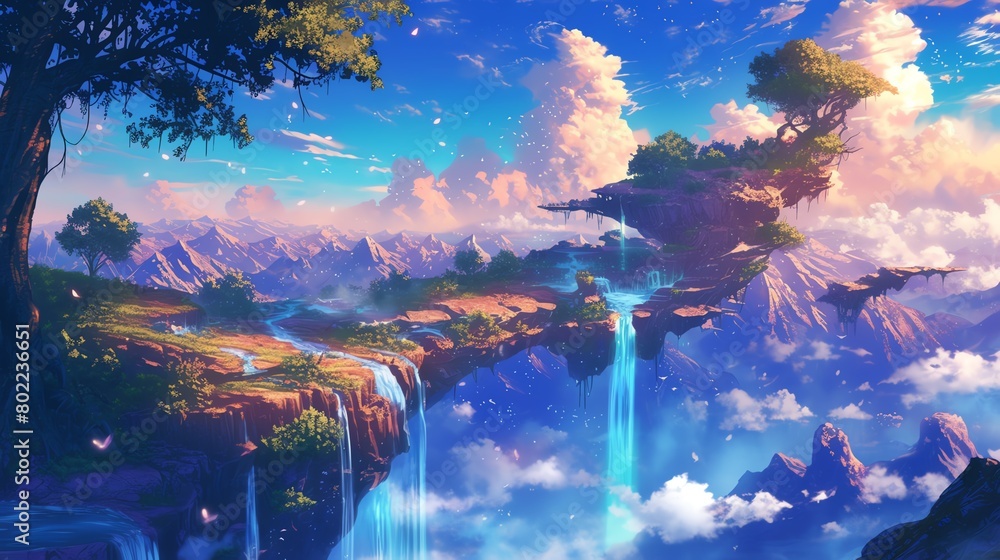 Capture the enchanting beauty of a sky swirling with vibrant hues over a majestic waterfall