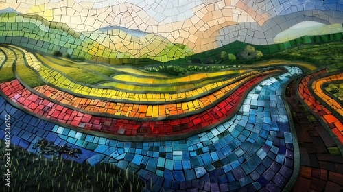 Chinese natural mosaic, rice fields, and stained glass illusion.
