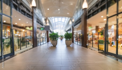 Abstract blur of a department store or shopping mall. Blurred image suitable for background use. Modern shopping mall corridor and storefront