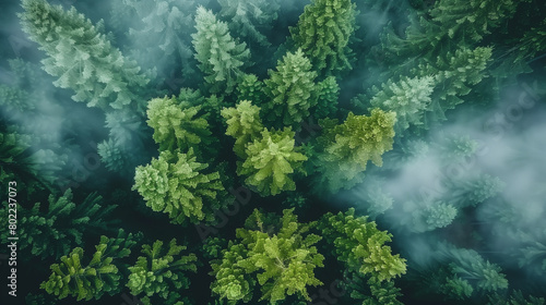 an areal view of a green forest
