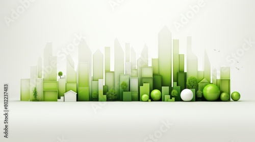 Lush green cityscape filled with towering buildings and bustling streets. Vibrant Emerald Metropolis. Generative AI