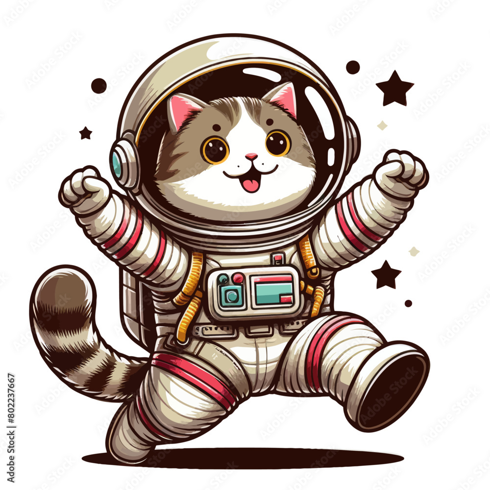 Fototapeta premium Astronaut cat vector in white background 