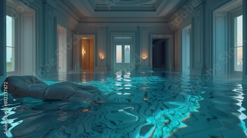 Flooded luxurious interior room with classical architecture