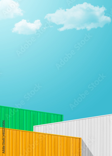 Metallic containers box with Green, White, Yellow metal against blue sky clouds on day well space for text commercial business Export, Import or logistics  © Nature Peaceful 