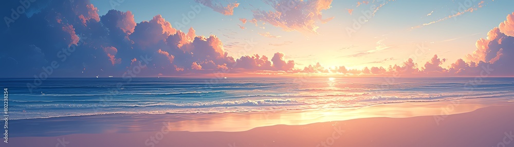 Paint a breathtaking sunrise over a sandy shore