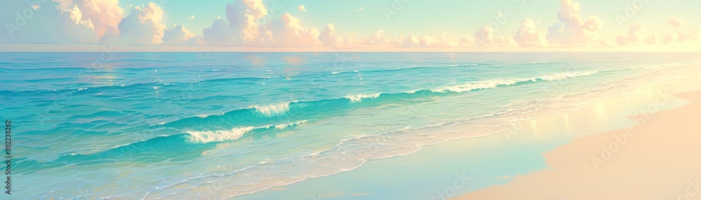 Paint a breathtaking sunrise over a sandy shore