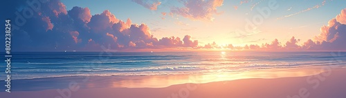 Paint a breathtaking sunrise over a sandy shore © Navaporn