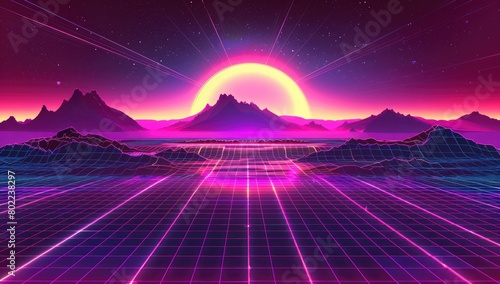 A synthwave background with neon purple and pink hues