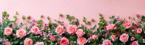 Happy Women s Day  Pink Rose Flower Frame on Pastel Background  Top View with Space - Concept of Beauty and Celebration