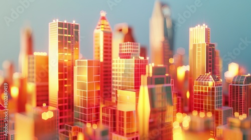 City skyline of  building, golden and red Material in 3d. photo
