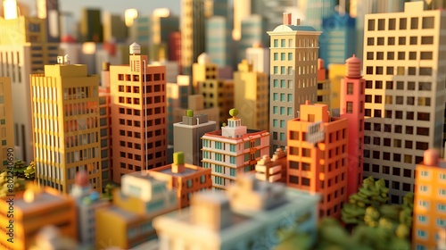 City skyline of  building, golden and red Material in 3d. photo