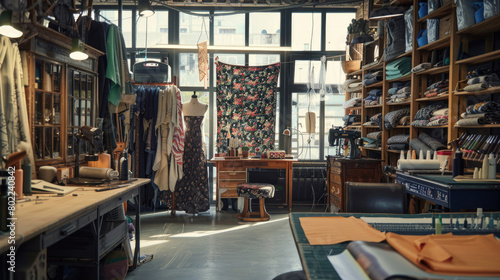 Interior of Designer Studio with Fabrics and Mannequins