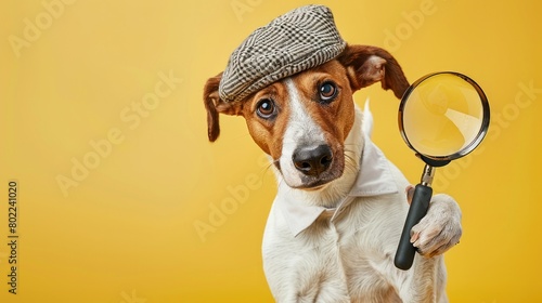 Sneaky Canine in Disguise: The Curious Case of the Winking Dog in a Deerstalker Hat and Magnifying Glass photo