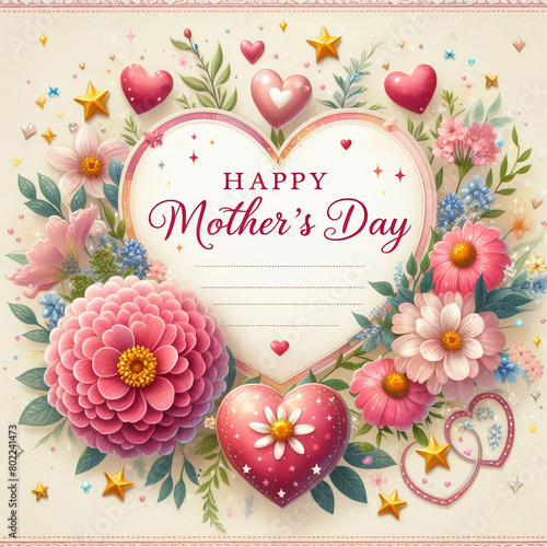 a happy mother's day gift card with hearts and stars, a digital rendering by Zelma Blakely photo