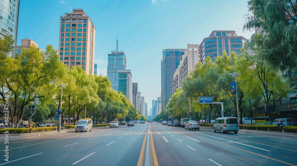 Streets and office buildings of Jinan central business district