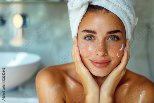 Woman Enjoying a Luxurious Bath with Skincare Products