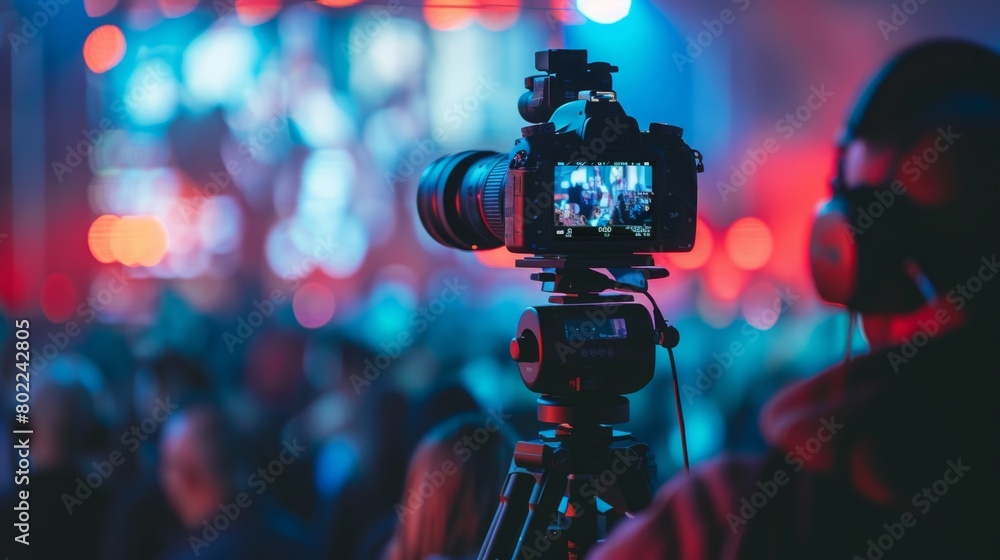 © Emiliia - A person in a face mask records a concert with a camera. © Emiliia - A person in a face mask records a concert with a camera.