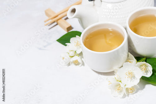 japanese tea ceremony. green tea with jasmine, top view © cook_inspire
