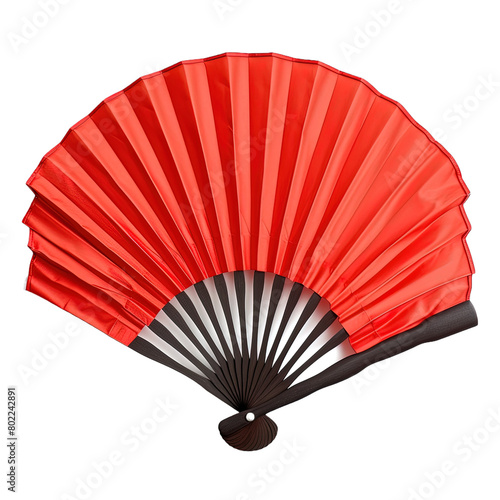 Red paper folding fan on white background,png