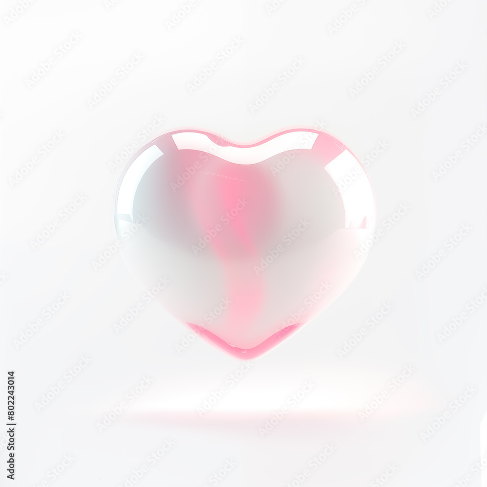 3d bold glance shining reflecting pink heart floating on the white background