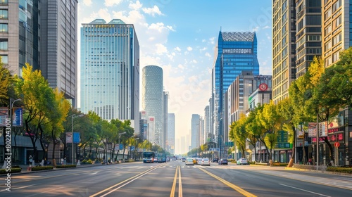Streets and office buildings of Jinan central business district photo