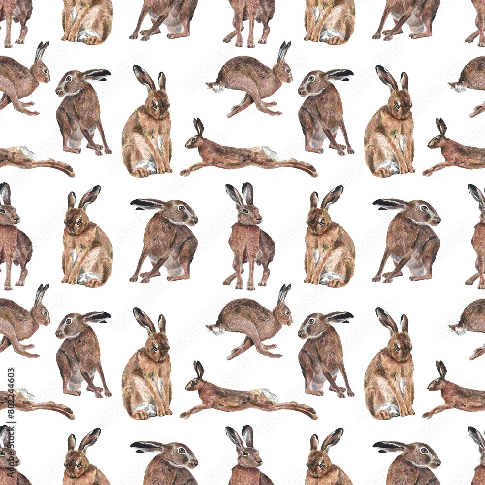 Fototapeta premium Seamless Pattern with Hares Rabbits