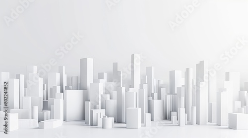 Rectangles in white studio with different heights forming a skyline of a city or a rising graph