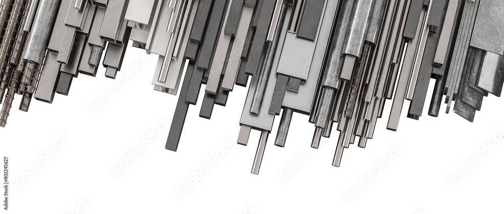 Assorted metal profiles on white background Assorted metal profiles on white background