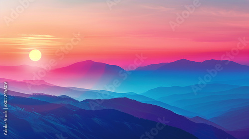 Delight in a sunrise gradient vista animated with life, as vivid colors blend harmoniously into deeper hues, setting the scene for dynamic graphic utilization.
