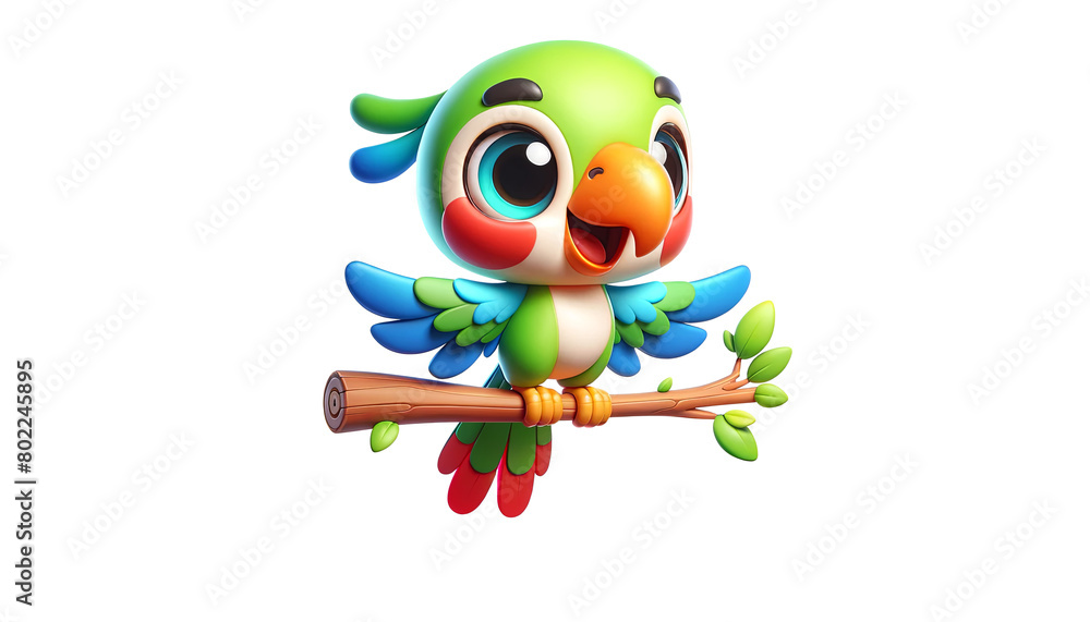 Obraz premium Colorful Cartoon Parrot on a Branch.