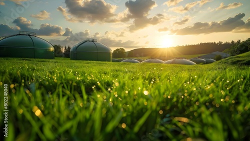 Sustainable Storage Solutions: Ecofriendly Biodiesel and Biogas Tanks in a Green Meadow. Concept Sustainable Storage Solutions, Ecofriendly Tanks, Biodiesel Storage, Biogas Tanks photo