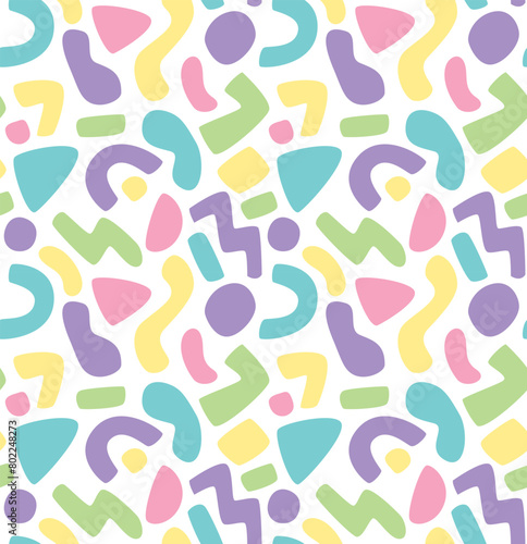 Vector abstract seamless pattern. Doodle style background with geometric shapes in flat style