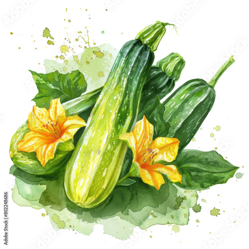 Fresh green zucchini with flowers, a healthy vegetable option