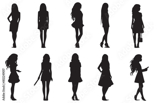 Girl Silhouette Set Vector Illustration